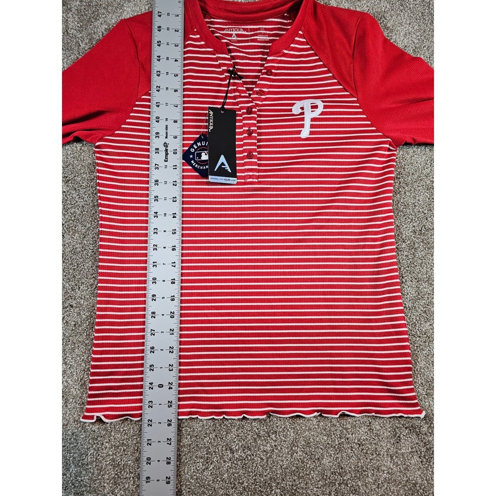 Antigua Philadelphia Phillies Maverick Henley Top Red Striped Long Sleeve M - Picture 8 of 14